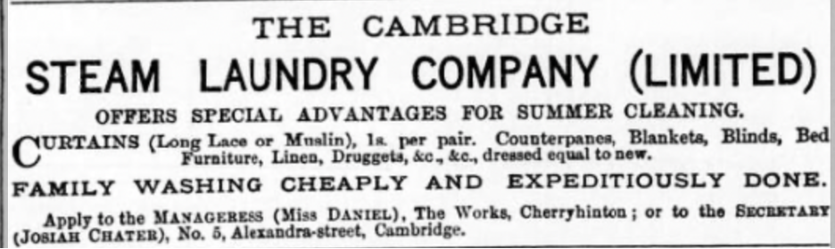 steam laundry Cherry Hinton advert 1882