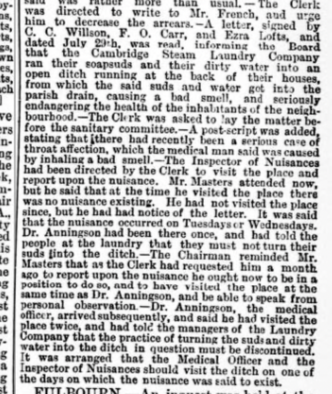 dirty water newspaper article 1882 cherry hinton