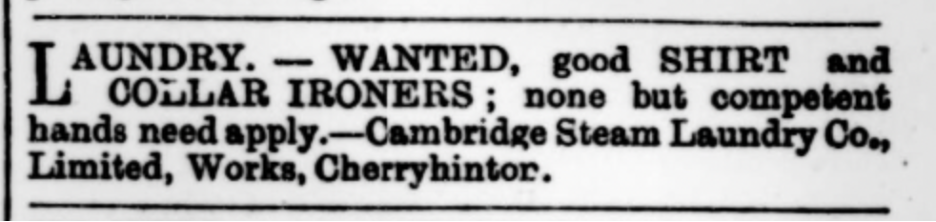 advert for workers for steam laundry