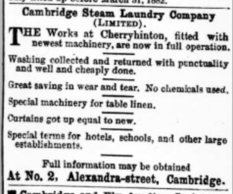 1882 March newspaper advert for steam laundry